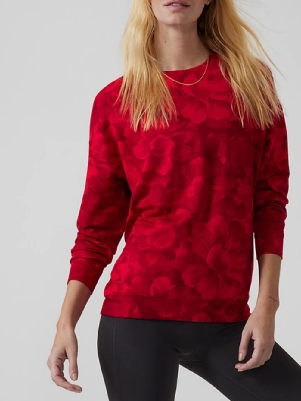 NWT Red Athleta Chakra Floral Balance‎ Pullover Sweater Sz Med
